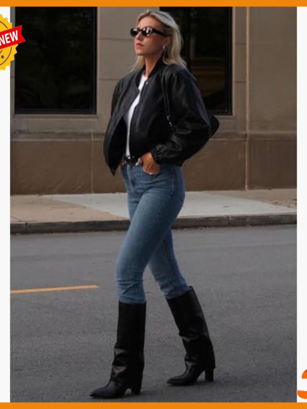 Knee High Boots Fold Over Chunky Heel Pointed Toe Zipper Tall Boots - Picture 2 of 7